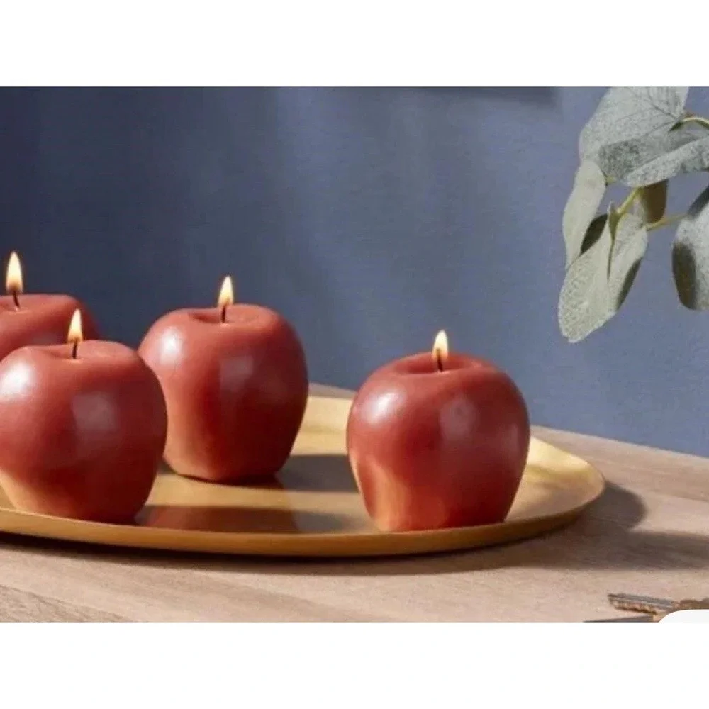 Apple Shape Candles Warm Cider & Cinnamon Scent Threshold set of‎ 4 Cozy NEW